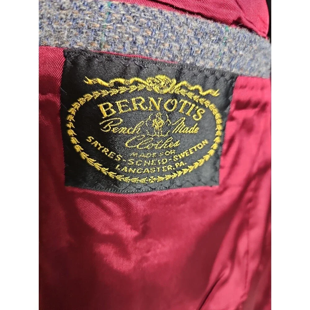 Vintage Bernotis Bench Made Wool Sport Coat Tweed Blazer Gray Herringbone Men's